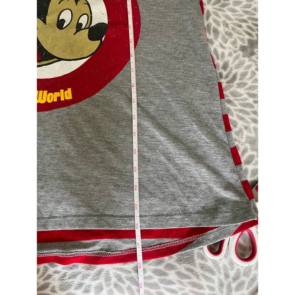 Disney Mickey Mouse Tee Large Walt Disney Gray Red Striped Graphic Shirt Retro - Picture 6 of 6
